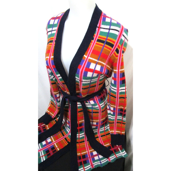 Anthropologie Moth Williston Plaid Belted Open Front Cardigan Sweater Women XS - Picture 8 of 11
